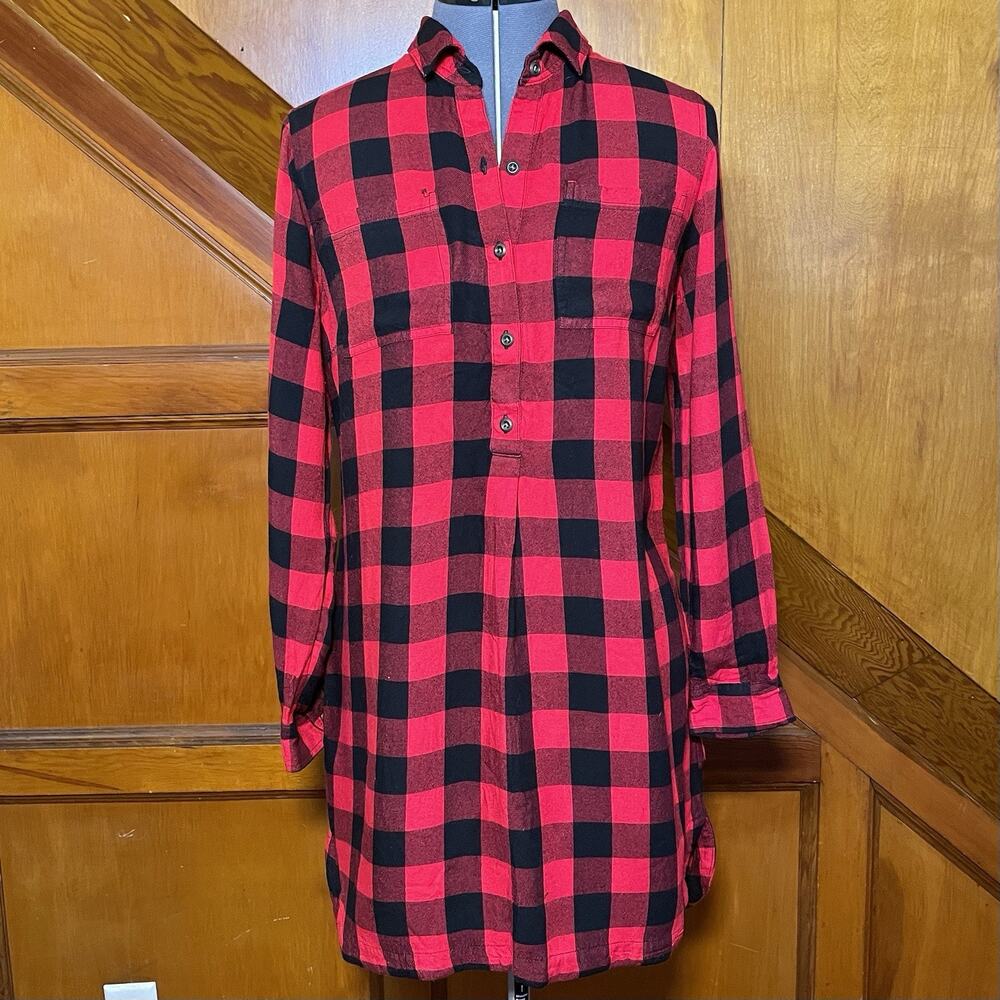 Old Navy - Red Black Buffalo Plaid Button Down Shirt Dress - Size Sm